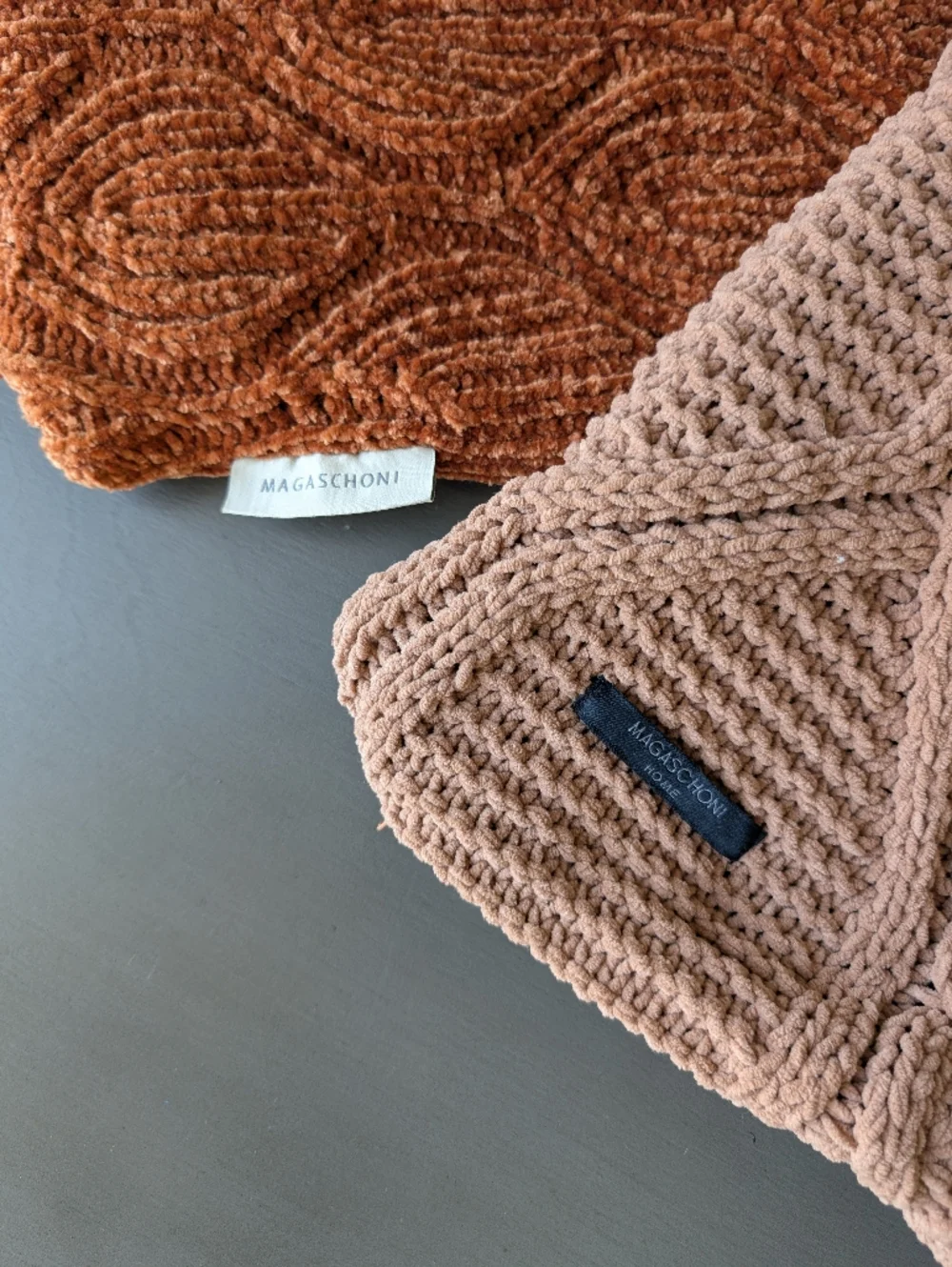 Magaschioni Textured Knit Pillow Covers Rust Blush Set Of 2 Chenille Stretch Zip